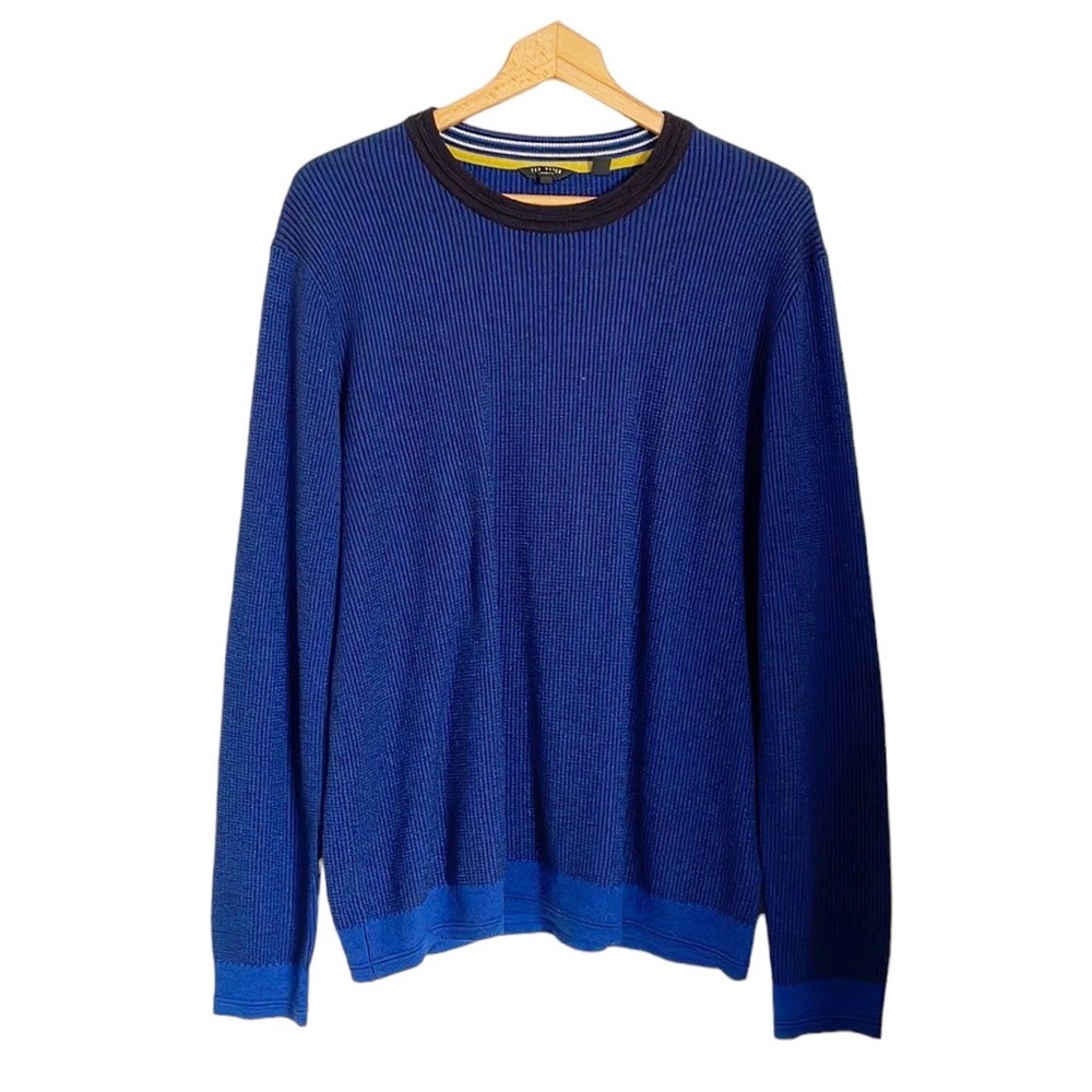 Ted Baker London Mens Uno Slim Fit Crewneck Blue pullover Sweater size XL